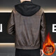 2025 New Fake Two-Piece Hooded Leather Jacket Men's Leather Jacket Fashion Casual Autumn and Winter Thickened Jacket Men Brown Color Velvet L Recommended Weight 100-115 Jin Jin equals 0.5 kg