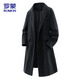 ROMON windbreaker men's woolen coat winter casual warm lapel loose mid-length coat black 2XL
