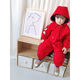Ultraman children's red one-piece baby winter clothing for men and women, thickened hooded embroidered climbing clothing, cotton clothing, ski clothing, Mi 73, one size fits all, navy blue