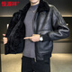 Hengyuanxiang new winter PU fur one-piece jacket men's trendy brand loose casual plus velvet thickened short motorcycle leather jacket black L