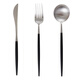 Qiao Bo Lai OUDING versatile black and silver knife and fork, stainless steel Western food knife, fork, chopsticks, fruit fork, dessert fork, drink spoon, 9-piece set