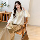 Ives (ITISF4) sweet temperament shirt spring design drawstring round neck versatile loose long-sleeved top apricot S