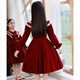 HAL.DUCK girls' dress, stylish and sweet princess style velvet children's skirt plus velvet mid-length red dress skirt red regular 120