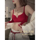 Maza Hongnan zodiac year red underwear set for women with small breasts pushed together to make them look bigger in autumn and winter with parabreast dragon wedding bridal underwear bra burgundy-suit S (suitable for 70AB)