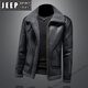 JEEP SPIRIT2025 lamb fur one-piece men's winter jacket plus velvet thickening motorcycle leather jacket men's new product black version M -115Jin Jin equals 0.5 kg