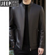 JEEP SPIRIT leather jacket business casual men's winter lapel casual daddy sheepskin jacket middle-aged short leather jacket black S 165