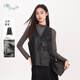 Fragment (dribs&drabs) suit for women 2026 spring new half-high collar with slim fit bottoming shirt with lace-up temperament and elegant leather vest, black L