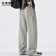 MARK FAIRWHALE pants men's trendy sweatpants men's spring and autumn loose casual pants men's wide-leg men's long pants oatmeal color 32