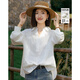 Demana 100 pure cotton spring cool and smart V-shaped lapel outer shirt lace decorated women's shirt