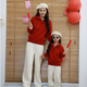 G.duck Chinese New Year parent-child outfits for a family of three and four, autumn and winter thickened sweaters for mother and child, red, red dotted velvet zipper style 120