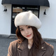 Changyin 2024 Mink Fur Beret Pumpkin Hat Fashionable Thickened Winter Versatile Winter Furry Warm Adult Milk Tea Color One Size
