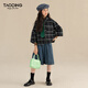 Taoding girls' shirt three-quarter sleeves spring and autumn new style medium and large children versatile dark green plaid Korean style loose college shirt dark green 120