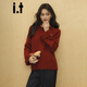 CHOCOOLATEit zodiac year red pullover round neck knitted sweater for women winter new loose warm top red one size