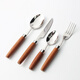 Qiao Bo Lai Korean style ins style spoon 304 stainless steel Western steak knife, fork and spoon Sapele solid wood handle tableware household soup spoon and fork silver knife, fork and spoon 4-piece set