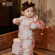 Xiaohongshu's popular baby clothes, baby quilted printing, new Chinese Hanfu two-piece suit, two-piece dress, a must-have for early winter, knitted cotton-filled partial-breasted suit cm3 100