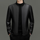 New Men's Leather Jacket Sheepskin Casual Stand Collar Jacket Youth Simple Wallet Black + First Layer Sheepskin M 170