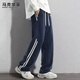 MARK FAIRWHALE pants men's winter American casual pants men's trendy sports pants sweatpants men's trousers navy blue M