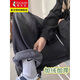Woodpecker 2025 new American style velvet thickened jeans autumn high street smoke gray casual wide-leg straight casual trousers black gray XL recommended 145-160Jin Jin equals 0.5 kg