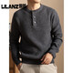 Lilang Autumn and Winter New Middle-aged Men's Heavy Thick Cardigan Fashionable Loose Round Neck Knitted Bottoming Sweater Dark Gray Thickened 3XL (Recommended 165-185Jin Jin equals 0.5kg)
