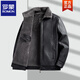 ROMON dad winter coat middle-aged men's fur integrated lapel leather jacket for middle-aged and elderly men velvet thickened leather jacket 9002 black velvet thickened 2XL 185130-150Jin Jin equals 0.5 kg