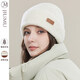 JIUMU wool hat for women in autumn and winter, Korean style, versatile, thickened, warm, ear-protecting, cold-proof woolen hat, knitted plush cold hat, beige, one size fits all (56-60cm)