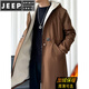 JEEP SPIRIT风衣外套男款士冬秋冬季加绒加厚羊羔毛绒棉衣棉服中长款派克大衣 黑色 常规 M 宽松版型