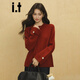 CHOCOOLATEit zodiac year red pullover round neck knitted sweater for women winter new loose warm top red one size