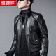 Hengyuanxiang head layer genuine leather leather jacket men's handsome motorcycle slim leather jacket spring and autumn short stand collar flight suit black plush XL 175 suitable for 130-145Jin [Jin equals 0.5 kg]