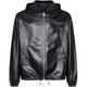 Prada New Year's gift SS22 solid color zipper hooded leather jacket men's black one size 50