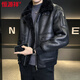 Hengyuanxiang new winter PU fur one-piece jacket men's trendy brand loose casual plus velvet thickened short motorcycle leather jacket black L