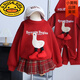 G.duck Chinese New Year parent-child clothing family portrait 2025 new family of three or four, mother and son, mother and daughter autumn and winter velvet sweatshirt New Year's greetings clothing burgundy/spring and autumn 90 children's clothing sweatshirt