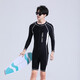 Yobel youth swimsuit one-piece men's one-piece swimsuit quick-drying sun protection surfing suit long-sleeved plus size swimsuit professional training navy orange short-sleeved one-piece adult L160-165 recommended 110-125 Jin Jin equals 0.5 kg