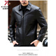 KBXNG Jinba Haining genuine leather jacket for men with lapel for middle-aged cadres in spring and autumn thin casual dad wear sheepskin stand-up collar dark brown plus velvet stand-up collar dark brown plus velvet M 170 weight 100-120 Jin Jin is equal to 0.5 kg