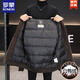 ROMON men's down jacket winter thickened hooded high-end spliced leather jacket 2025 new woolen men's clothing trendy coffee color L
