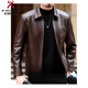 KBXNG Jinba Haining genuine leather jacket for men with lapel for middle-aged cadres in spring and autumn thin casual dad wear sheepskin stand-up collar dark brown plus velvet stand-up collar dark brown plus velvet M 170 weight 100-120 Jin Jin is equal to 0.5 kg