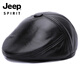 JEEP SPIRIT light luxury genuine leather hat men's middle-aged and elderly hat sheepskin beret casual peaked cap winter outdoor warm front black M extra large (61-62c)