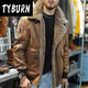 TYBURN Mountain Ano Retro Jacket Men's Thickened Warm Motorcycle Style Lapel Loose Retro Leather Jacket Ginger Quality Spot M (95-115) Jin Jin equals 0.5 kg
