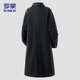 ROMON windbreaker men's woolen coat winter casual warm lapel loose mid-length coat black 2XL