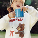 Little MO&Co.little moco children's clothing 26 spring new style boys and girls original bunny bear print sweatshirt long-sleeved top off-white 160 160/76