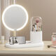 LED makeup mirror with light desktop women's fill light mirror dormitory desktop eyebrow pencil storage bucket home extra large dressing mirror white-three-color fill light alloy rotating stand mobile phone holder battery life standby 0 days - no LED light with high-definition alloy mirror