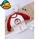 G.duck small month old parent-child wear long-sleeved sweatshirt 2025 autumn and winter family of three whole family wear contrasting color splicing baby mother and daughter wear red patchwork apricot/plus velvet 90 baby romper/with hood