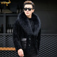 VIPOL's new Haining imitation leather raccoon dog fur collar sheep sheared jacket men's short fur one-piece thickened thick jacket black mink style fur one-piece lining 3XL 160Jin Jin equals 0.5kg ---180Jin Jin equals 0.5kg
