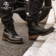 Alien Snail Retro Work Boots Men's British Style Casual Cycling Shoes Genuine Leather Motorcycle Boots High Top Martin Boots Men's Shoes Black 39