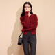 Xiangying New Year's shirt red sweater cardigan women's 2026 spring new style benmingnian small fragrant style sweater top red L