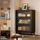 Fantasy bookcase storage cabinet integrated wall-mounted walnut color dust-proof storage display cabinet living room storage floor bookshelf package installation Changhong glass 3 doors 80x35x118.2CM black