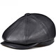 Saimandie men's high-end genuine leather cap, genuine leather octagonal hat for middle-aged and elderly people, retro newsboy hat, sheepskin painter hat, black L (55-56cm)