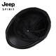 JEEP SPIRIT light luxury genuine leather hat men's middle-aged and elderly hat sheepskin beret casual peaked cap winter outdoor warm front black M extra large (61-62c)