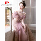Pierre Cardin pink evening dress for women 2025 new style light luxury niche high-end adult ceremony skirt annual meeting host pink M