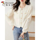 Woodpecker Autumn and Winter Fashionable Versatile Long Sleeve Shirt Women's Solid Color New Small Short Puff Sleeve Top Shirt Apricot-Version S