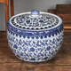 Jingyan blue and white ceramic storage jar rice wine lard salt noodles flour sealed moisture-proof grain jar with lid for pickling 18Jin Jin is equal to 0.5kg round twig lotus (height 25 width 33) comes with sealing ring